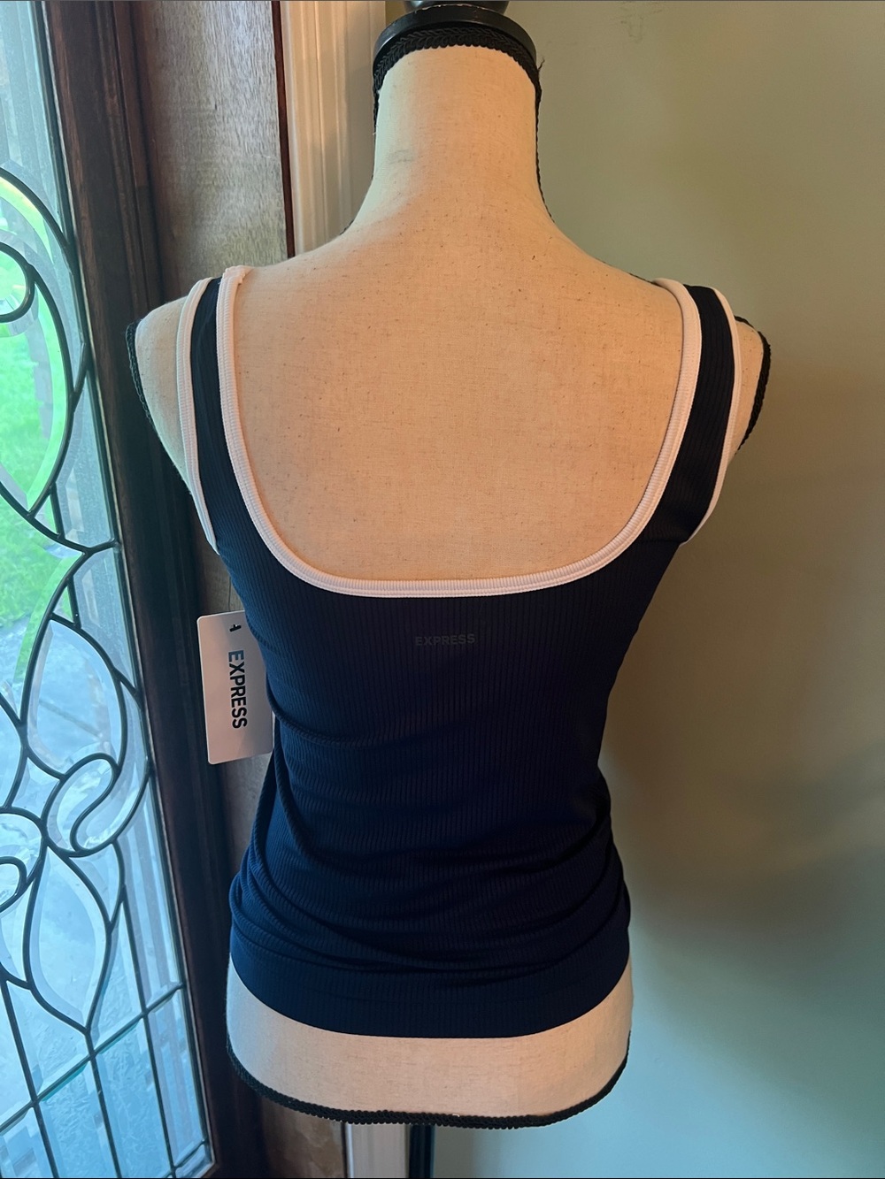 Express Navy Ribbed Tank with White Trim - Picture 5 of 8